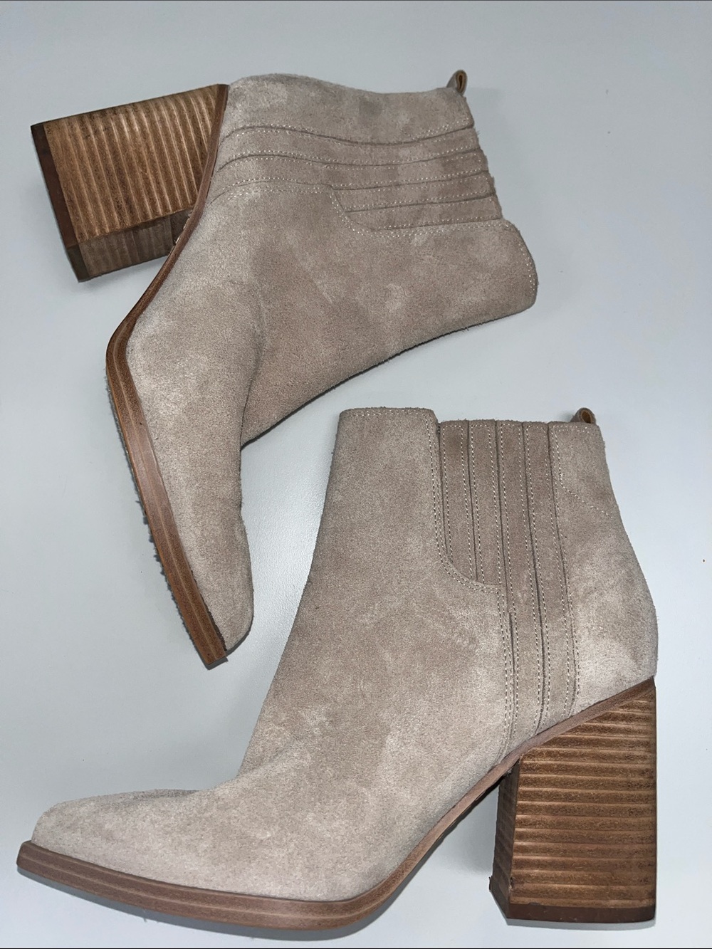 Women's Taupe Suede Block Heel Ankle Boots size 8